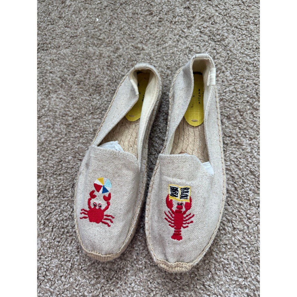 Soludos X Mary Matson Lobster Crab Platform Beige Espadrilles Women 9 Resortwear